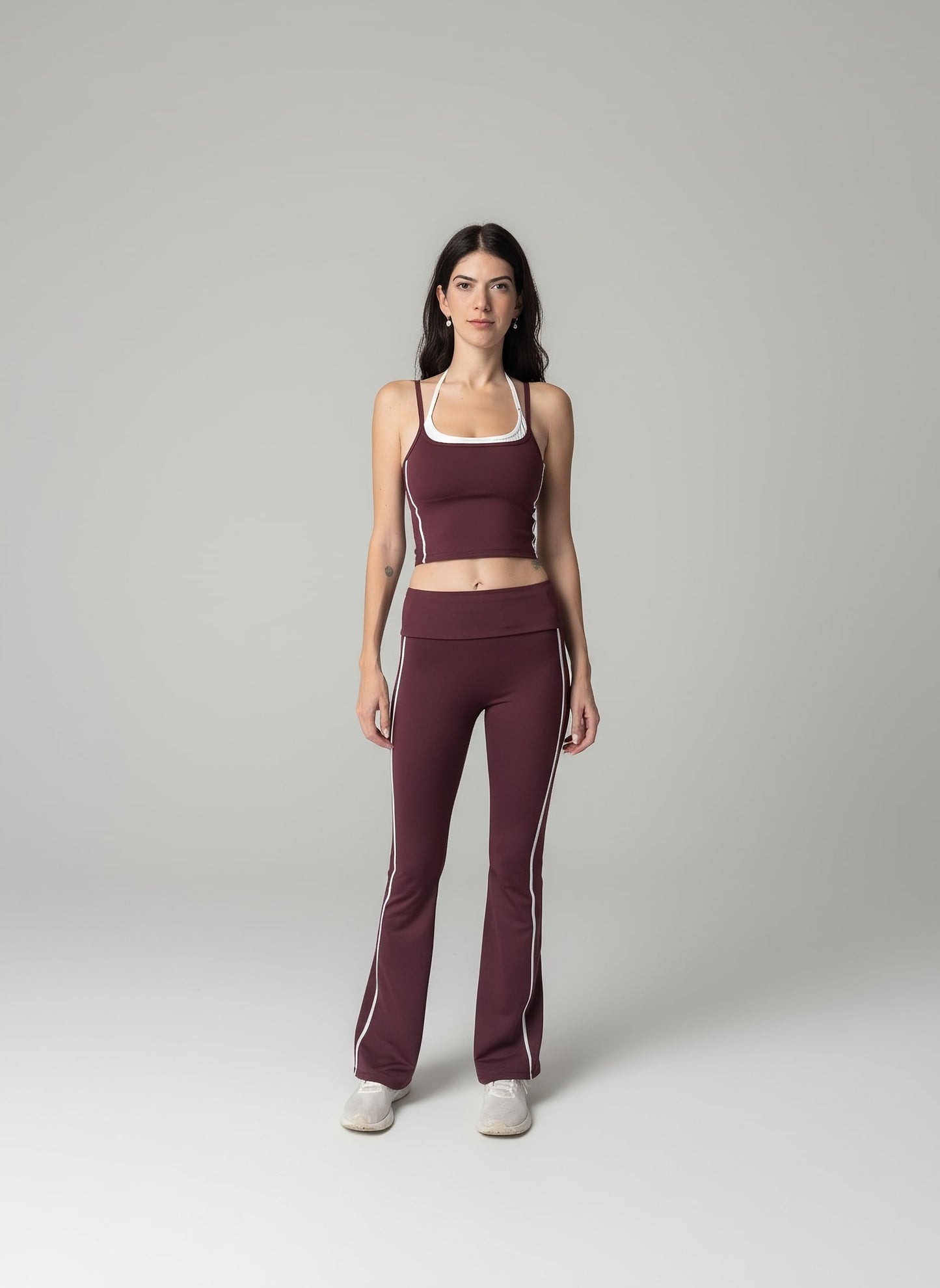 Burgundy Flared Striped Leggings