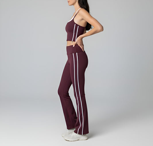 Burgundy Flared Striped Leggings