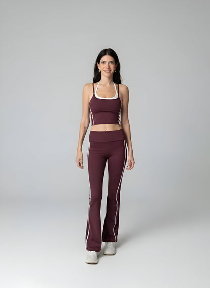 Burgundy Flared Striped Leggings