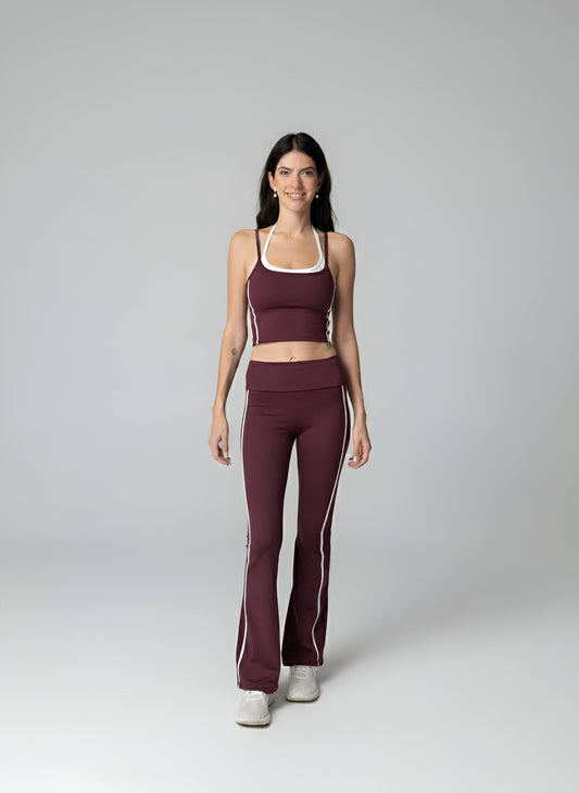 Burgundy Flared Striped Leggings
