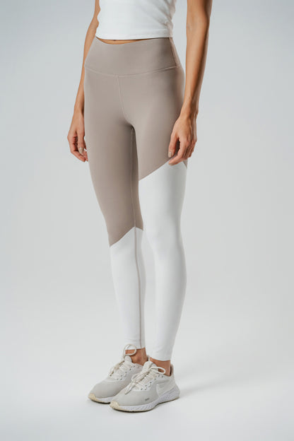 Beige & White Color Block Leggings