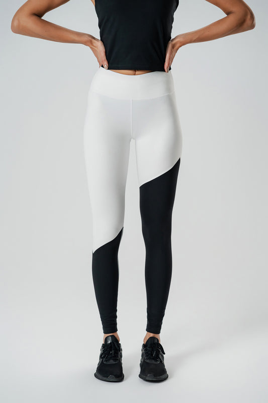 White & Black Color Block Leggings