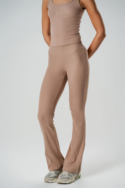 OG Ribbed Beige Flared Leggings