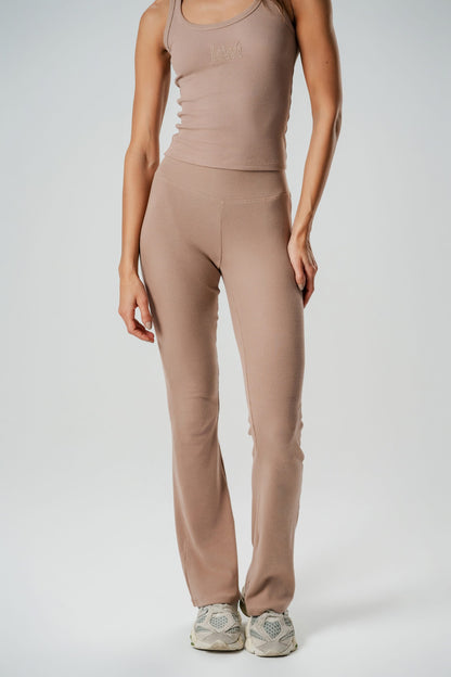 OG Ribbed Beige Flared Leggings