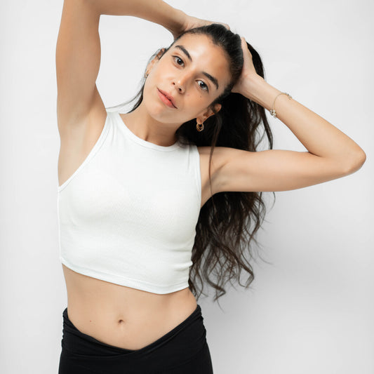 Cropped White Ribbed Tank