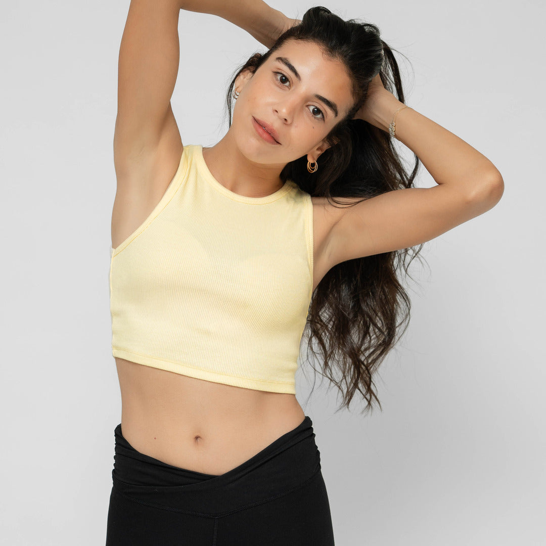 Cropped Yellow Ribbed Tank