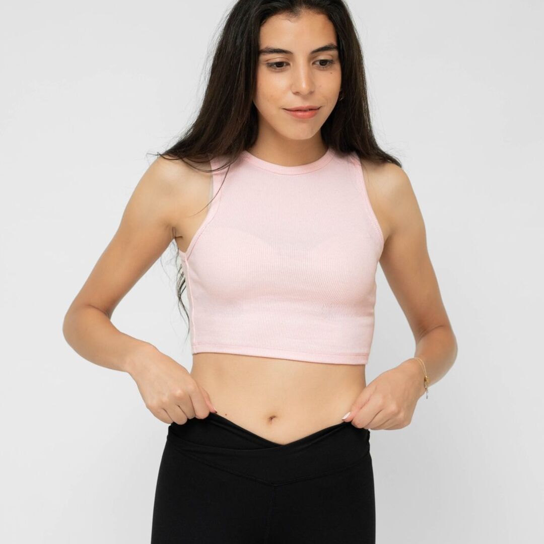 Cropped Pink Ribbed Tank